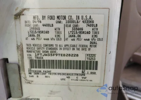 1996 Ford F350 from USA, damaged, VIN 1FTJW35F9TEB28228